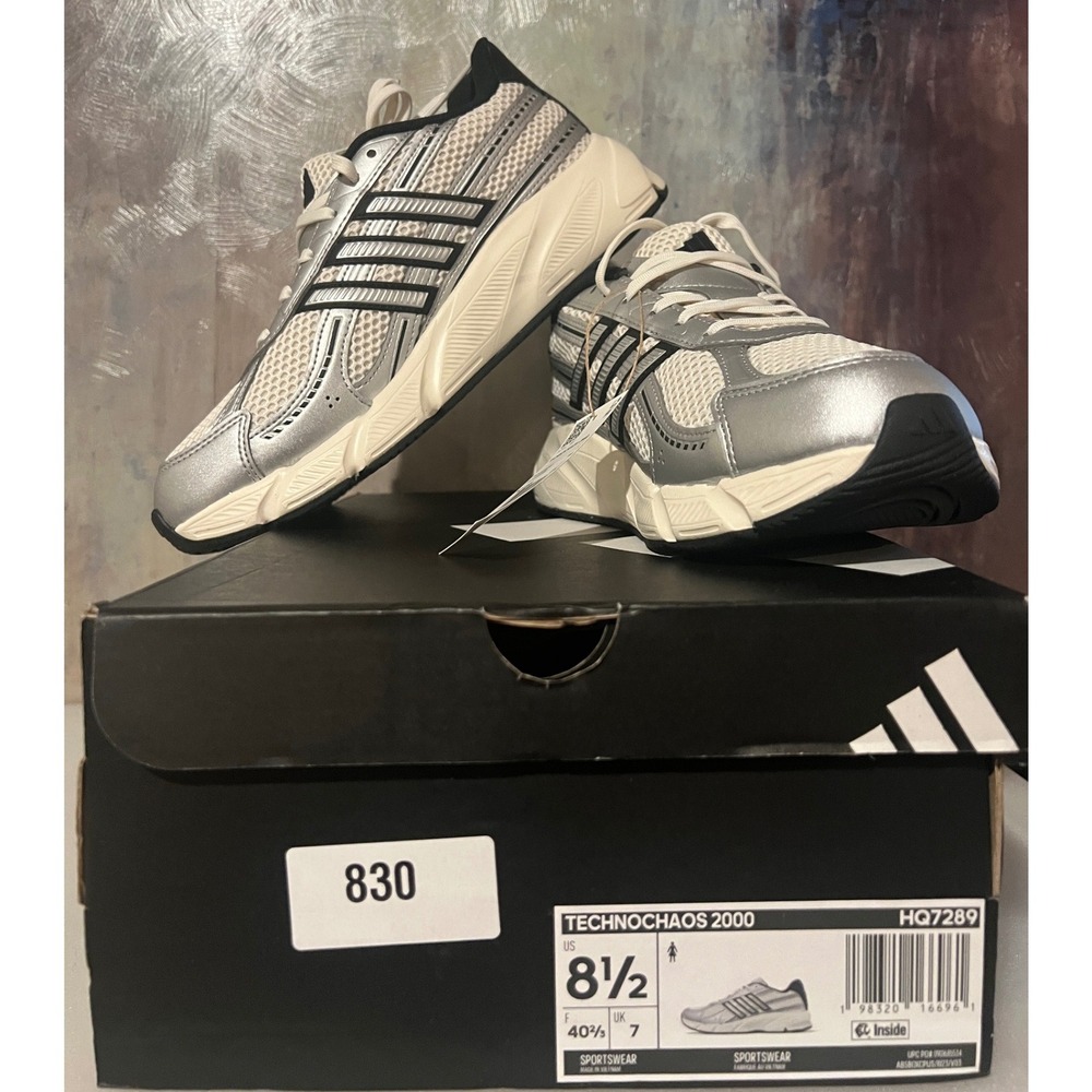Adidas Technochaos 2000 Sneakers Womens 8.5 Silver New Cloudfoam HQ7289 Running